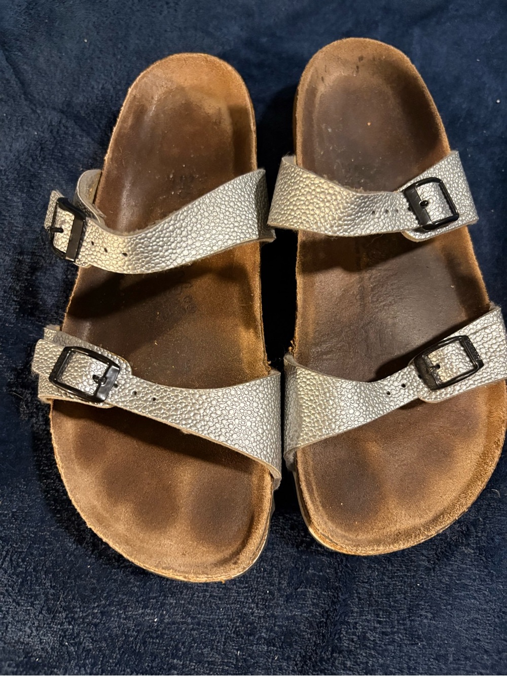 Birkenstock Metallic Silver Two-Strap Sandals